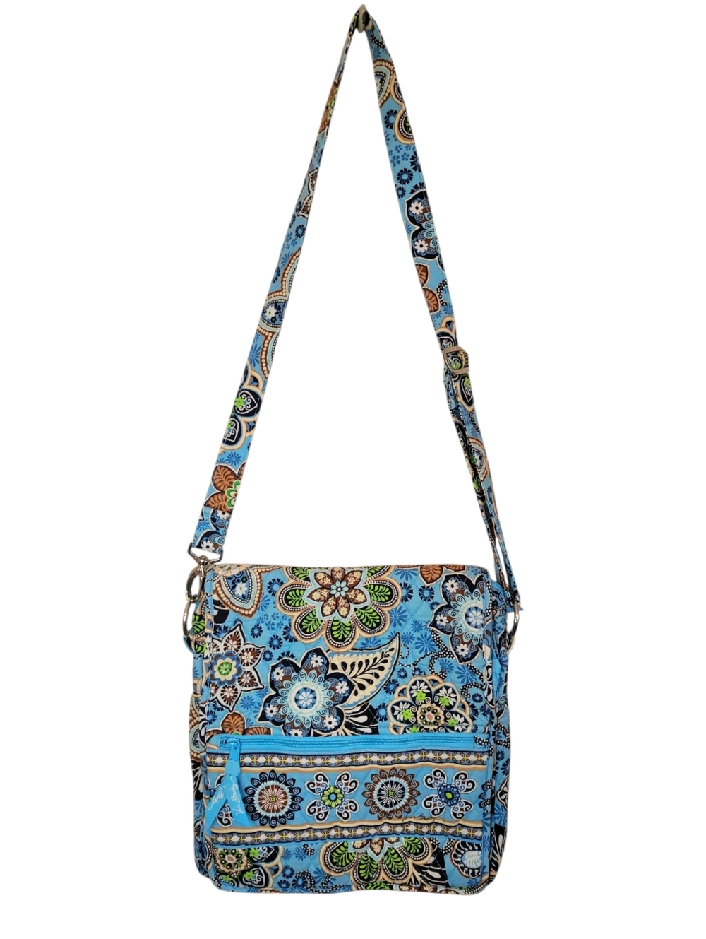 Vera Bradley Bali Blue Quilted Crossbody Flap Boho Floral Coastal Travel Bag
